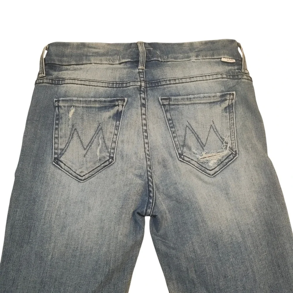 Mother The Pixie Fray Jeans Mid Rise Denim Distressed Skinny Button Fly Blue 25